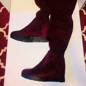 COPY - Beston Burgundy Over the Knee Hidden Wedge Boot